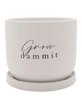 Widdop white ceramic plant pot with Grow Damn It inscription 14x16x16cm (British brand)