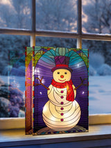 Next Premier Decorations Ltd BO Lit Stained Glass Snowman Tabletop Decoration 21x28cm- Buy online at McGrocer