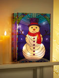 Premier Decorations stained glass snowman with LEDs 21x28cm, imported from the UK