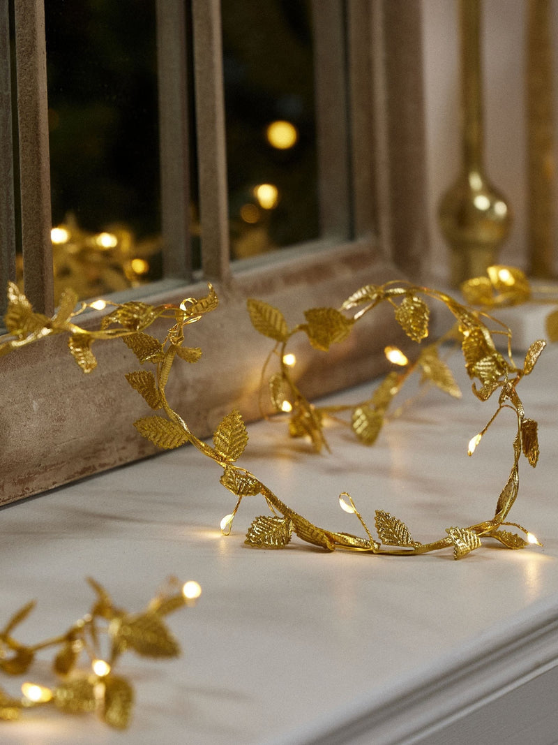 Dibor pre-lit leaf garland golden leaves 200cm, imported from the UK