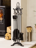 Dibor Pewter Handled Companion Set fireplace tools, imported from the UK