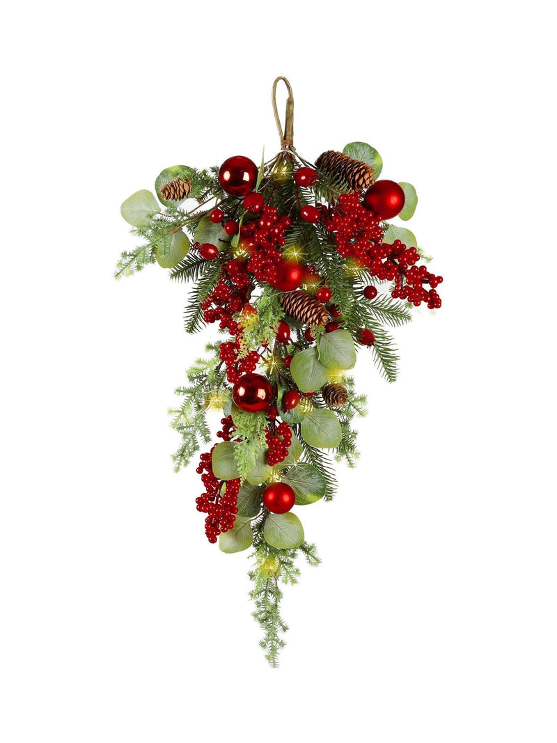 Dibor pre-lit Christmas swag with berries and baubles 70cm - British product