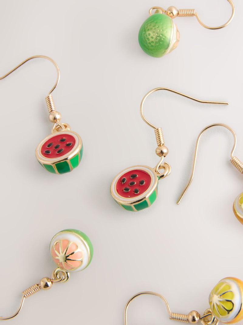 Gold Tone Fruit Drop Earrings 3 Pack - British product