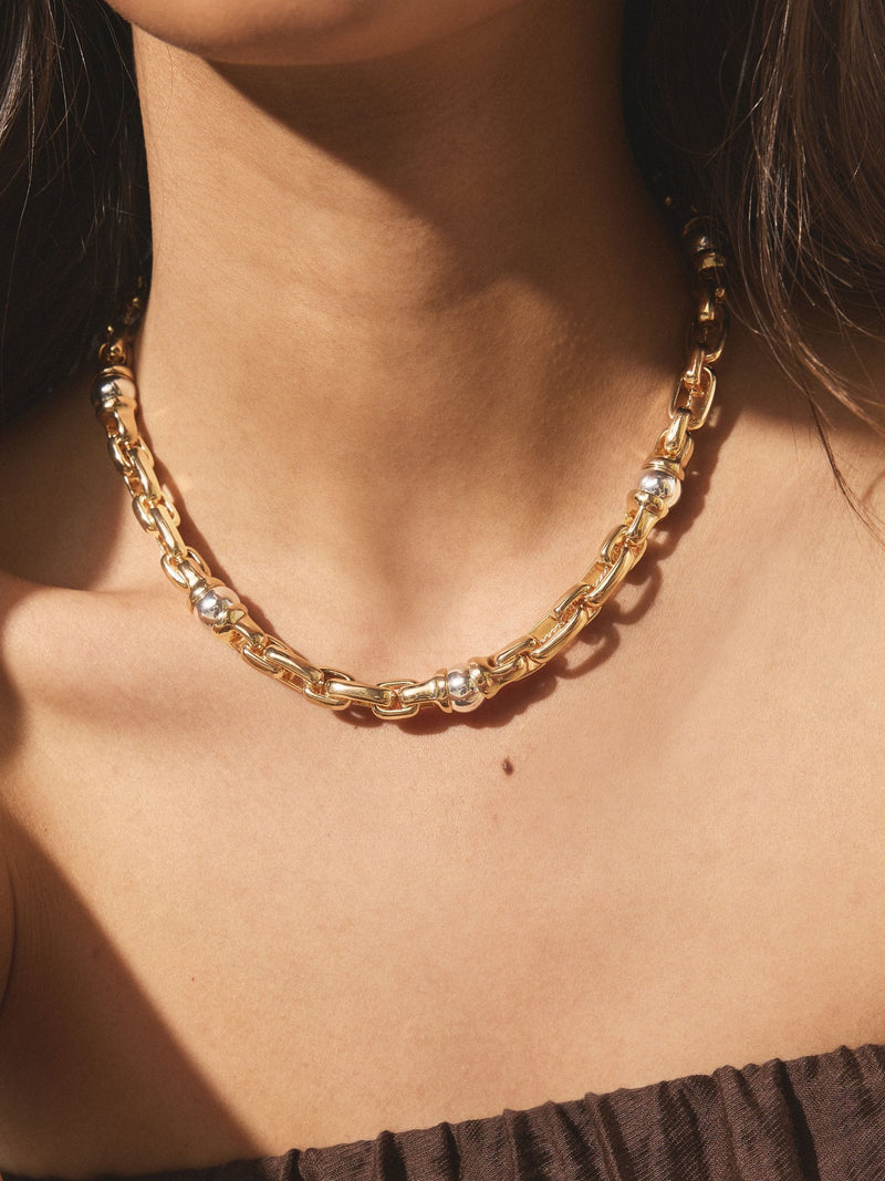 Gold and silver tone chunky chain necklace, UK version