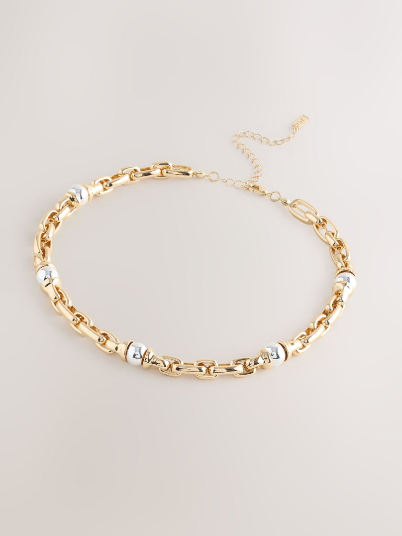 Gold and silver tone chunky chain necklace, UK version
