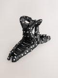 Polka dot fabric wrapped claw clip black and white, imported from the UK