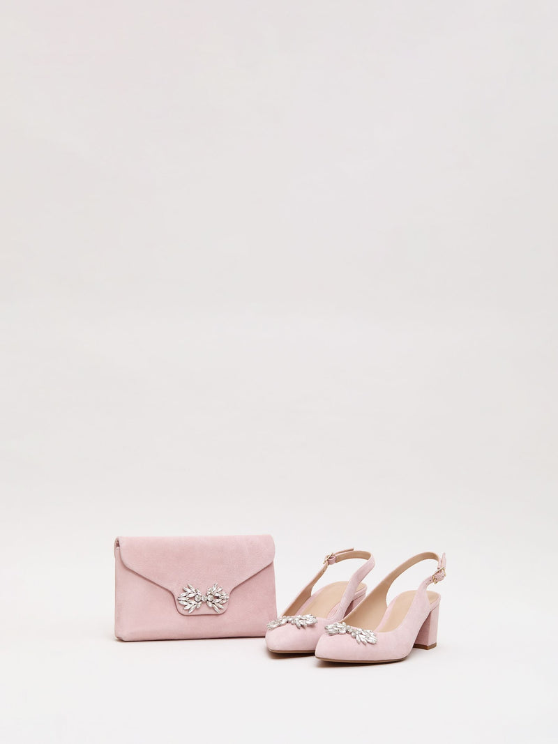 Phase Eight pink suede sparkle clutch bag 20cm, UK version