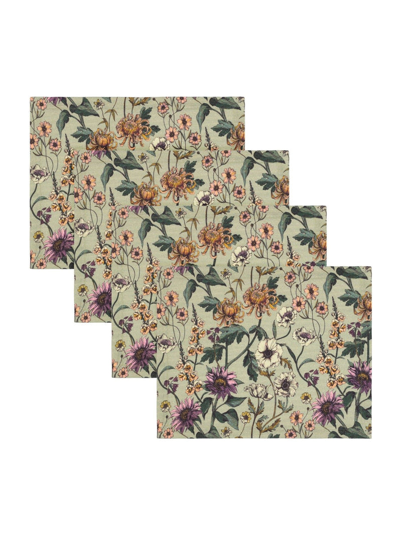 Wylder set of 4 green wallflower botanical placemats, UK version