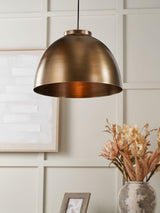 Next Pacific Antique Brass Harlem Domed Metal Pendant Ceiling Light- Buy online at McGrocer