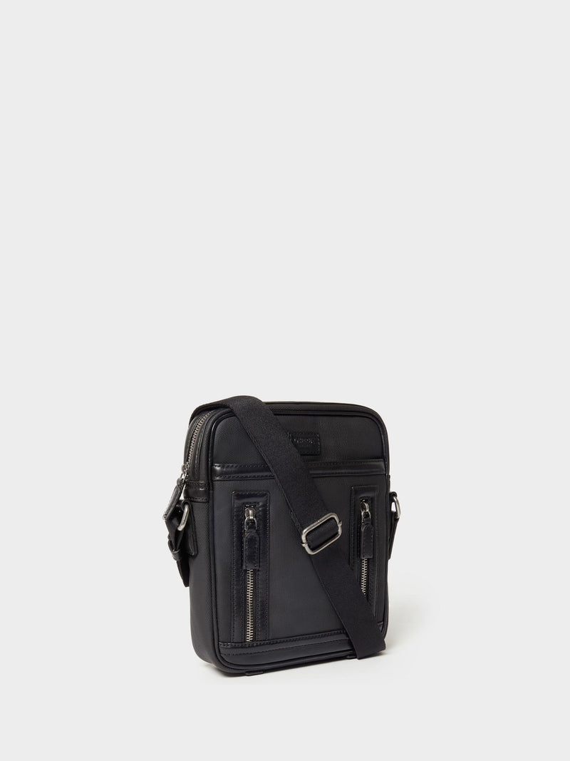 Osprey London Frontline black waxed canvas and leather messenger bag, imported from the UK