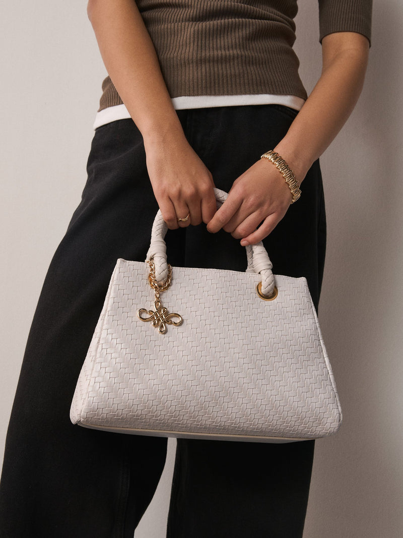 White weave embossed hand held bag compact - British product