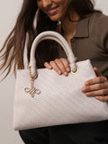 White weave embossed hand held bag compact - British product