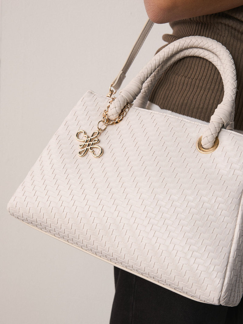 White weave embossed hand held bag compact - British product