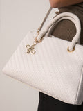 White weave embossed hand held bag compact - British product