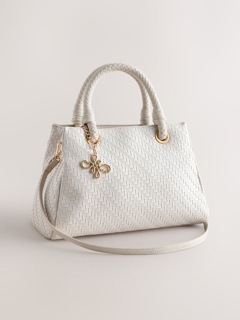 White weave embossed hand held bag compact - British product