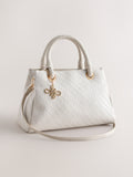 White weave embossed hand held bag compact - British product