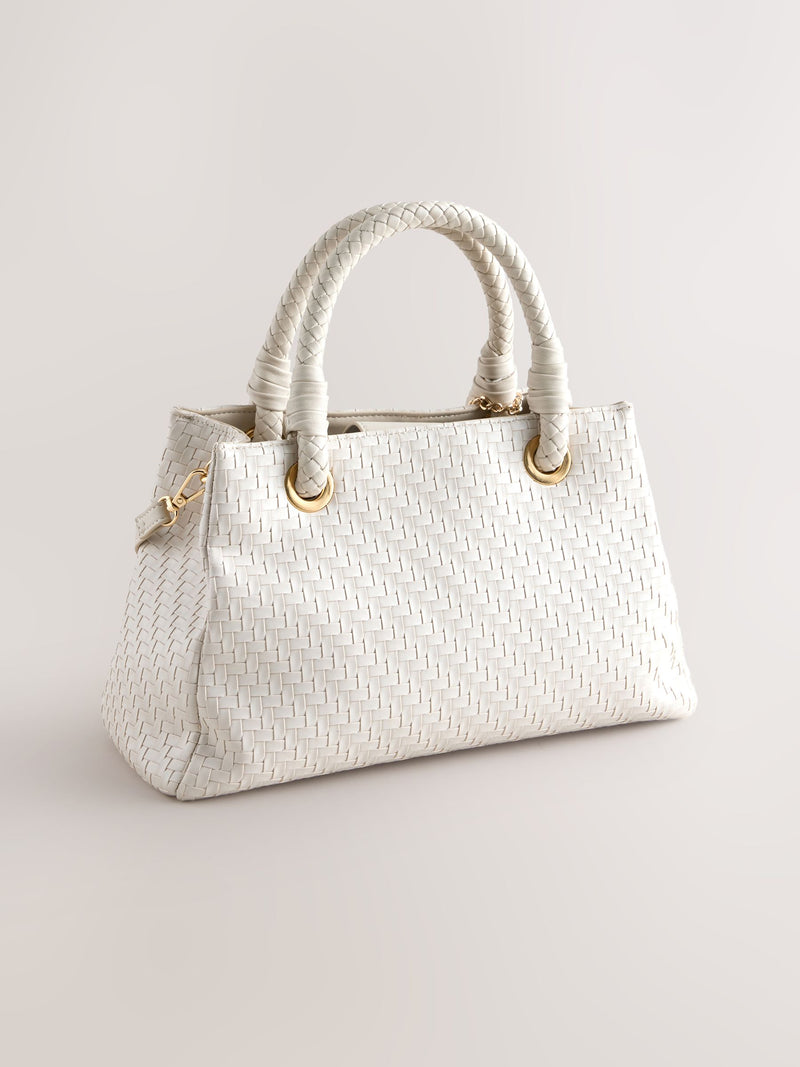 White weave embossed hand held bag compact - British product