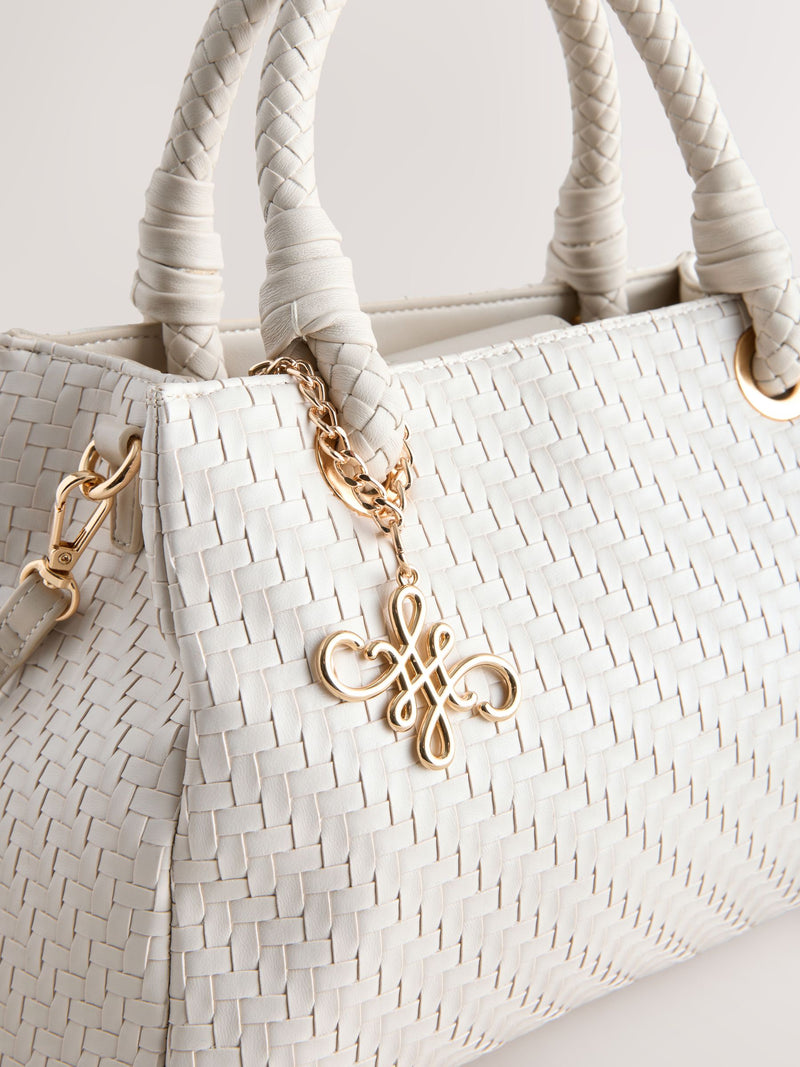 White weave embossed hand held bag compact - British product