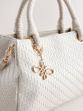 White weave embossed hand held bag compact - British product