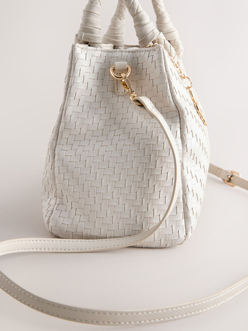 White weave embossed hand held bag compact - British product