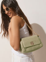 Next Green Raffia Effect Hardware Shoulder Bag- Buy online at McGrocer