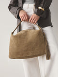 Stone Suede Tassel Shoulder Bag leather and cotton lining - British product