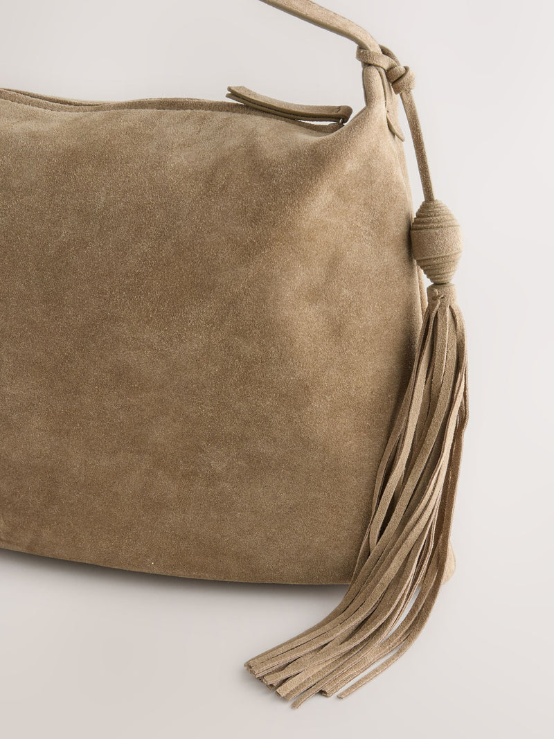Stone Suede Tassel Shoulder Bag leather and cotton lining - British product