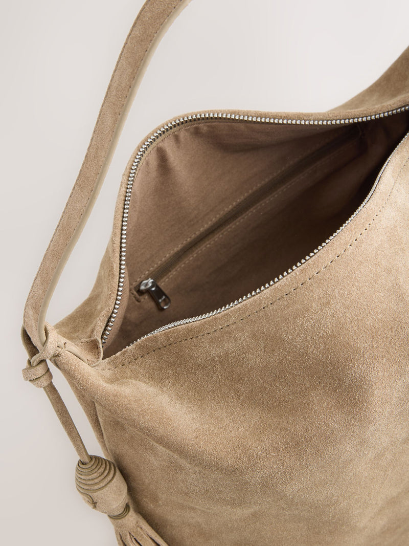 Stone Suede Tassel Shoulder Bag leather and cotton lining - British product