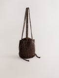 Wooden beaded shoulder bag in chocolate brown, imported from the UK