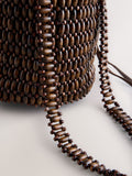 Wooden beaded shoulder bag in chocolate brown, imported from the UK