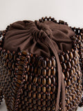 Wooden beaded shoulder bag in chocolate brown, imported from the UK