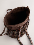 Wooden beaded shoulder bag in chocolate brown, imported from the UK
