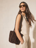 Wooden beaded shoulder bag in chocolate brown, imported from the UK