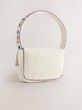 White beaded floral shoulder bag recycled polyester, UK version