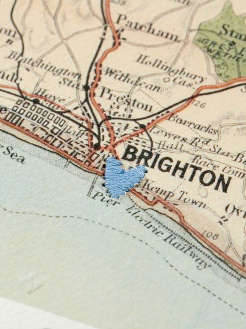 Posh Totty Designs personalised baby map print hand stitched heart 10x15cm (British brand)