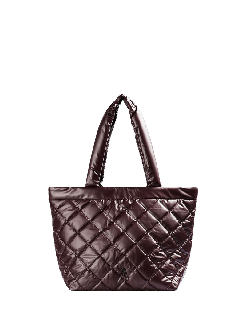 Scalpers red quilted skull tote bag with dimensions, imported from the UK