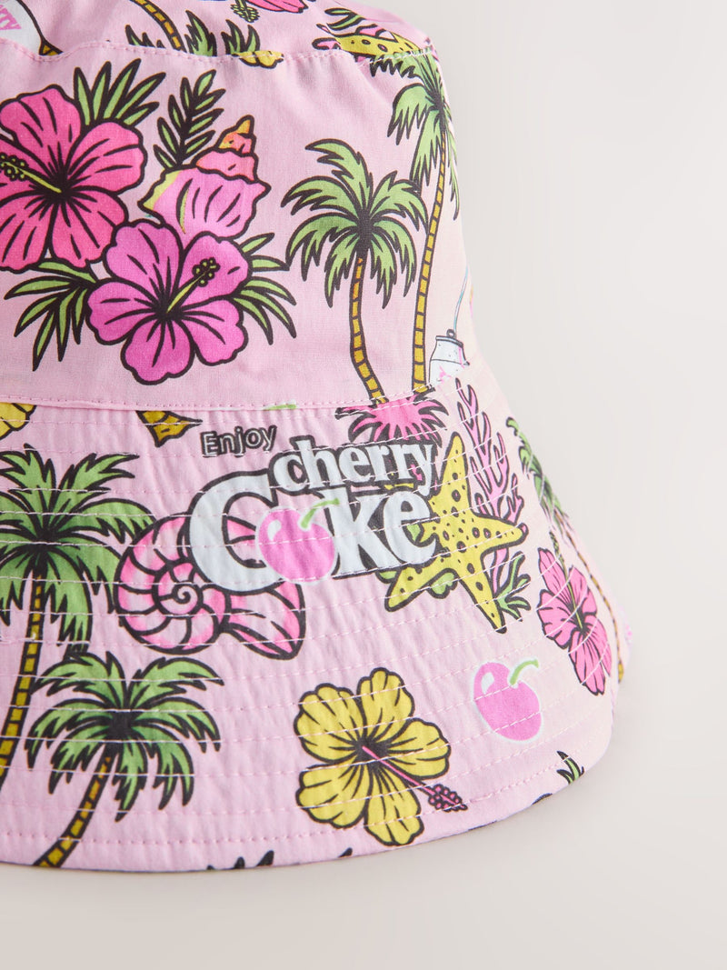Cherry Coke pink tropical print bucket hat - British product