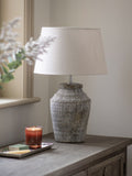 One.World Bradwell stone-effect fluted table lamp, UK version