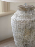 One.World Bradwell stone-effect fluted table lamp, UK version
