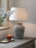 One.World Bradwell stone-effect fluted table lamp, UK version