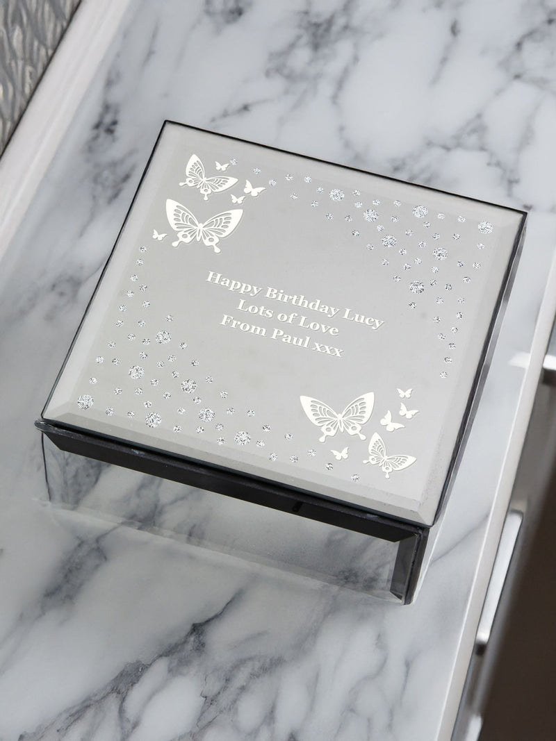 PMC personalised butterfly mirrored trinket box 10cm, UK version