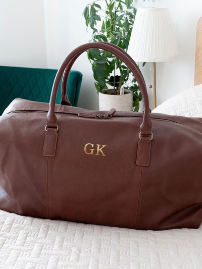 Next Treat Republic Monogrammed Brown Faux Leather Weekender Holdall 30 Litre- Buy online at McGrocer