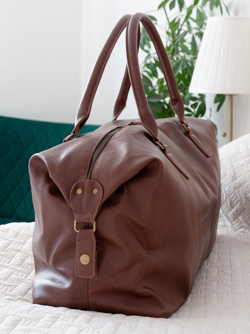 Treat Republic brown faux leather monogrammed weekender holdall - British product