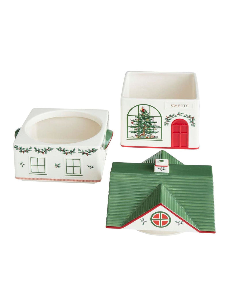 Spode Christmas Tree Village stacking canister - British product