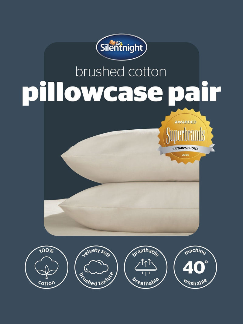 Silentnight almond white brushed cotton pillowcase pair - British product