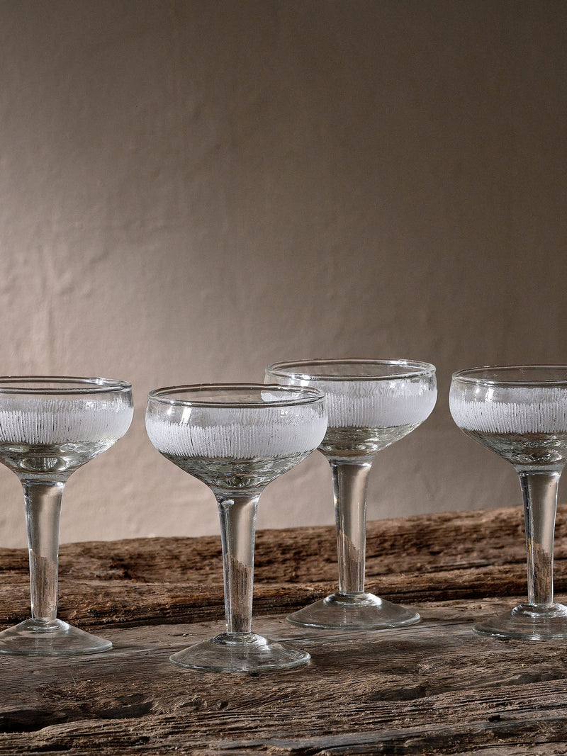 Nkuku Clear Anara etched champagne glasses set of 4, imported from the UK