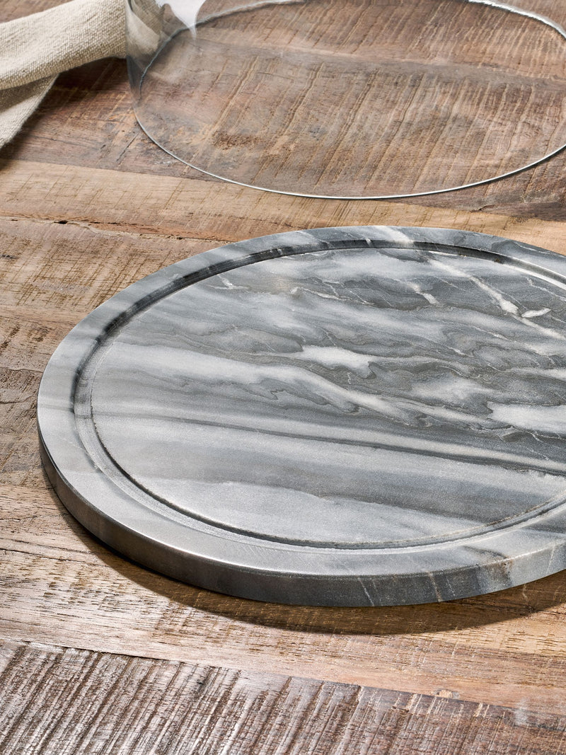 Nkuku grey marble cake dome with glass cover, imported from the UK