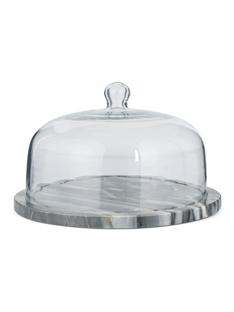 Nkuku grey marble cake dome with glass cover, imported from the UK