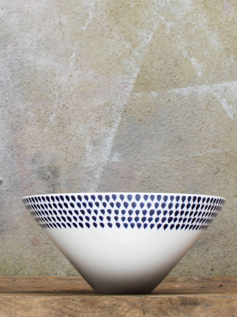 Nkuku cream and indigo drop serving bowl - British product