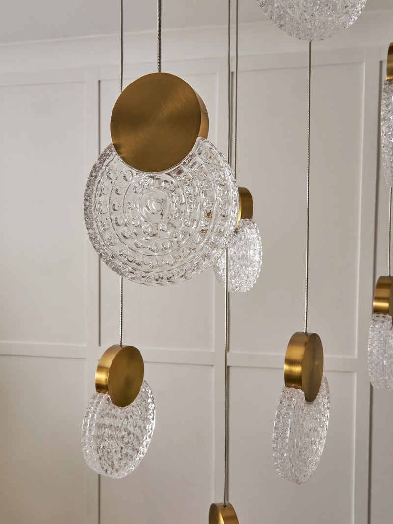 BHS Oskar 10-light LED glass cluster ceiling light satin brass, UK version